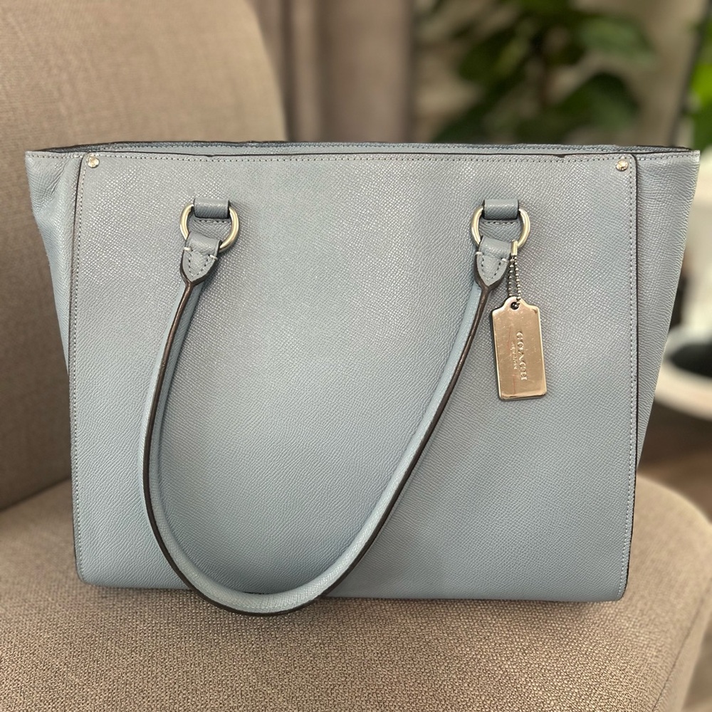 Coach Light Blue Leather Tote - Picture 2 of 6